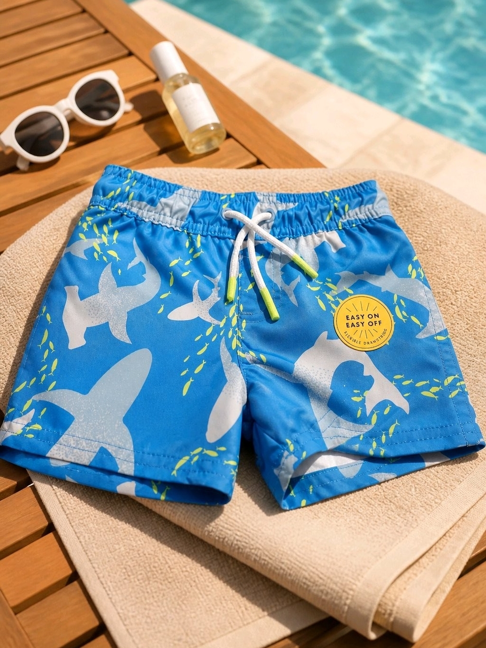 Cat & Jack Blue Shark Swim Shorts with Lime Accents